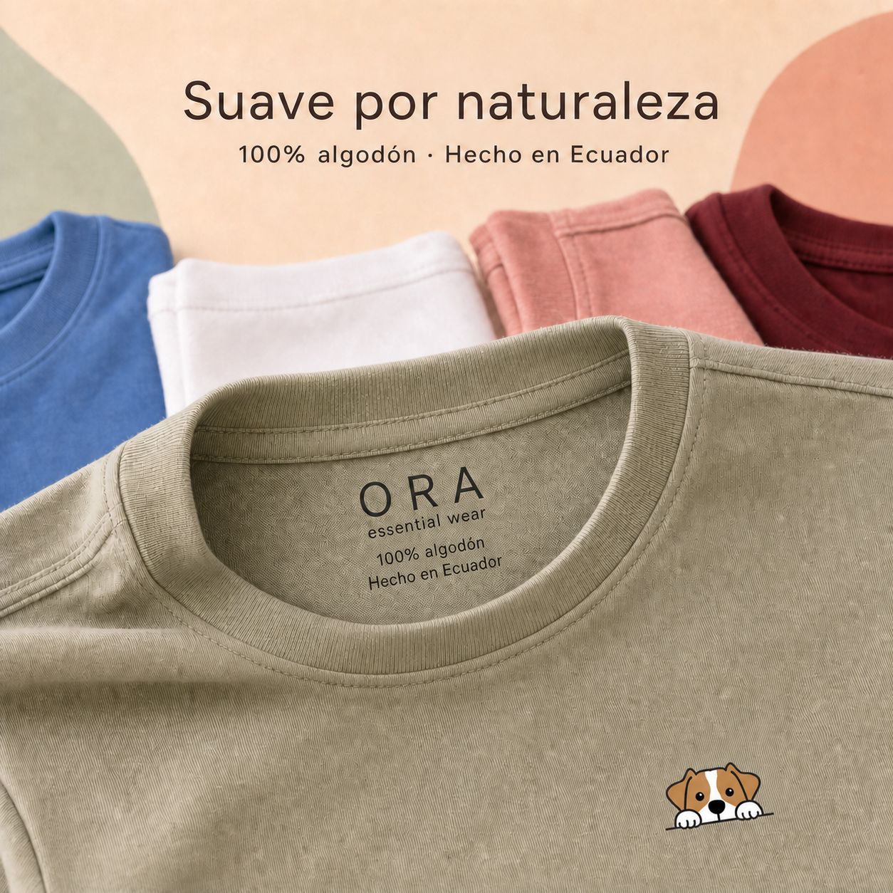 Camisetas ORA de algodón con perro bordado