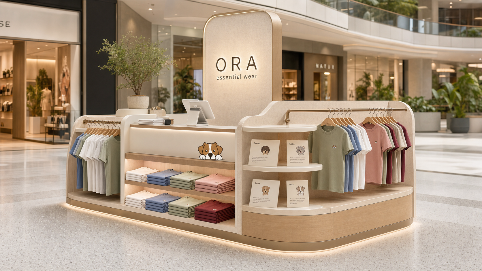 Diseño conceptual de isla comercial ORA en centro comercial