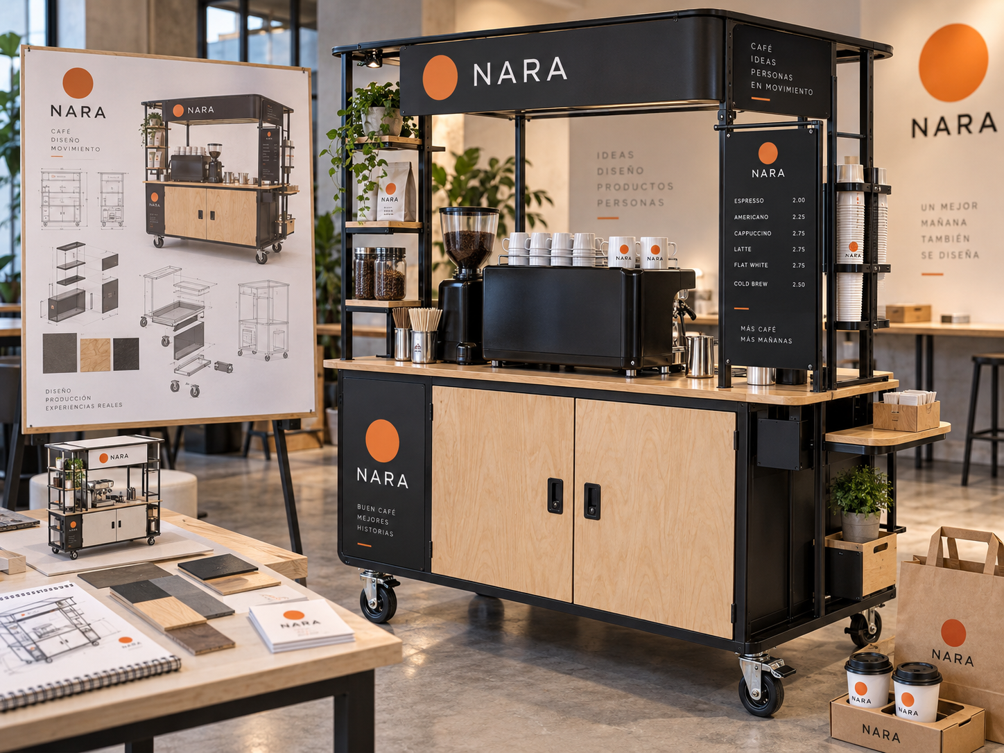 Desarrollo integral de carrito comercial modular, identidad de marca y sistema de exhibición